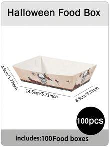 20/24/30/50/100PCS Halloween Paper Food Trays,Disposable Snack Boxes With Gothic Skull, Red Roses,Spiders And Spider Web Print On Beige, Serving Trays For Popcorn,Candy, Fries,Nachos,Hot Dogs,Cookies,Desserts, Gothic Tablescapes And Halloween Buffets - Multicolor - View 9