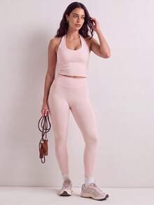 VUTRU 1 buah Bra Olahraga Wanita Model Halter Neck Berpilin Tanpa Punggung dengan Cup Tetap untuk Yoga dan Kebugaran Musim Gugur - Baby Pink - View 3