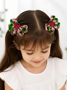 2pcs Strawberry Print Ribbon Bow Hair Clips With Lemon Slice Decor, Fresh Summer Daily Hair Accessories For Girls - Multicolor - View 4