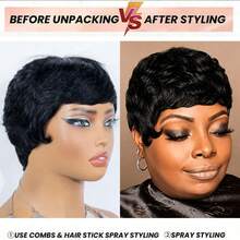 AMECIRE Straight Short Hair Wig Human Hair Wigs Pixie Cut Wig Black Wig With Bangs Fashionable Styling Elastic Mesh Cap Suitable For Everyday Wear - Natural Black - View 4