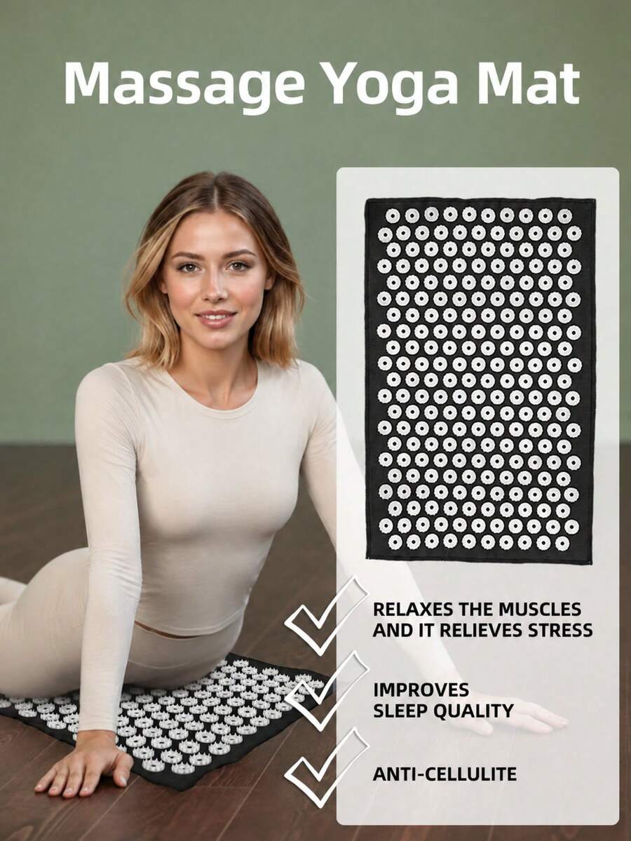 Acupressure Yoga Mat Massage Pad Acupuncture Mat Acupoint Massage Relief Pain Stress Back Body Pain Spiky Mat, Promote Sleep, Reduce Stress, Suitable For Home/Office Use