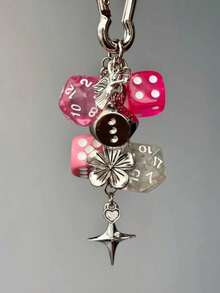 1 Set 2pcs Unisex Handmade Destiny Dice Keychain, Personalized Subculture Y2K Style Contrast Color Bag Charm Accessory - Multicolor - View 4
