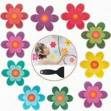 10pcs Non-Slip Flower Stickers For Bathroom Bathtub, Cartoon Letter Dog Paw Floral Design, Waterproof Anti-Slip PEVA Stickers - Multicolor - View 2