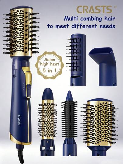 CRASTS 5 In 1 Hot Air Brush Multifunctional Hair Styling Tools, Interchangeable Attachments Blow Dryer Brush, Hair Dryer Curler Straightener Volumizer Comb, Professional Salon Ionic Hair Styling Brush For Women