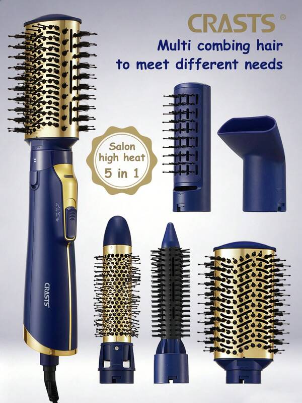 CRASTS 5 In 1 Hot Air Brush Multifunctional Hair Styling Tools, Interchangeable Attachments Blow Dryer Brush, Hair Dryer Curler Straightener Volumizer Comb, Professional Salon Ionic Hair Styling Brush For Women