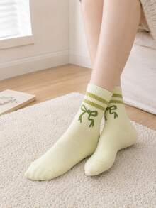 1/5/10pcs Women's Random Striped Bowknot Solid Color Minimalist Fashion Mid-Calf Socks, Soft Comfortable Breathable All-Season Versatile Preppy Casual Sports Suitable For Daily Wear - Multicolor - View 6