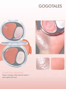 GOGO TALES GOGOTALES Dual-Tone Velvet Plumping Blush & Highlighter Palette, Expansion Color & Contour Color, Low Saturation Shimmer Highlighter, All-In-One Mini Portable Palette, Suitable For Natural Light Makeup & Daily Looks - G04#MERAH MUDA ORANYE - View 1