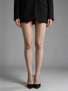 1pc Women's Transparent Vertical Striped Fashion Leggings, Suitable For Office Daily Wear - Multicolor - View 4