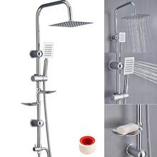Shower Riser Kit, Shower Mixer Twin Head Shower Set, Bathroom Square Mixer With Handheld Shower And 8" Square Overhead Adjustable Rainfall Shower Taps, Hose  Plated Kit - Silver - View 1