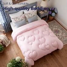Pink Quilted Comforter Duvet Insert-All Season GentleSoft Down Alternative Bedding With Floral, Scroll & Heart Quilting Designs, 8 Corner Tabs, Anti-Shift Machine Washable Fluffy Breathable Duvet, Twin/Full/Queen/King Size, Cozy Gift For Women & Men - Heart-pink - View 6