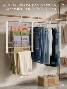 Multi-Functional Pants Storage Rack, Metal Space-Saving Hanger With Anti-Slip Bar, Foldable Pants Rack Holder, Hanging Wardrobe Storage System, Home Closet Organizer For Jeans, Dress Pants, Skirts, Scarves, Mother's Day Gift For Mom - Multicolor - View 5