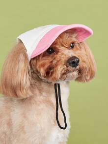 1pc R-Logo Coffee, Pink, White Colorblock Teddy Dog Baseball Cap, Casual Sun Visor Baseball Cap - Multicolor - View 5