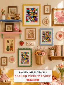 1pc Scallop Picture Frame Available In Multi Color/Size With White Mat, Wave Edge Photo Frame For Children's Gift, 11x14/8x10/6x8/5x7/4x6 Inch, Blue/Red/Yellow/Green/Black/White - Scalloped Picture Frame - View 1