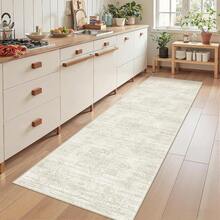 Alfombra de pasillo antideslizante para dormitorio, alfombra lavable con reverso de goma - Alfombra suave de pelo corto para cocina, lavandería, baño (61 x 244 cm, beige/marfil) - Beis - Ver 6