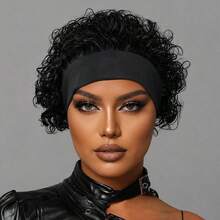 AMECIRE Headband Wig Wigs Human Hair Put On And Go Curly Wig Wigs Human Hair Short-Hair Wig Voluminous Style Suitable For Everyday Wear - Natural Black - View 3