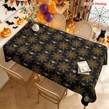1/2pcs Halloween Tablecloth, Halloween Theme Orange Spider Web Pattern Polyester Tablecloth Suitable For Dining Table, Restaurant, Coffee Table, Kitchen, Picnic, Camping, Country Farmhouse Decor, Holiday Tabletop Arrangement - Multicolor - View 9