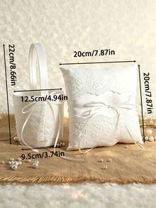 Wedding Flower Basket Ring Pillow, Large Ring Pillow - Wedding Lace Flower Basket Lace Pearl Ivory Ring Tray Wedding Party - View 9