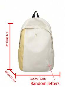 Dedoo Mochila con cremallera de bloques de color, detalles de bordado de letras & etiquetas, gran capacidad, mochila escolar para estudiantes, adecuada para el campus universitario, mochila de regreso a la escuela para estudiantes - Blanco - Ver 9