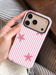 1pc Summer Vacation Fresh Style Pink Classic Striped Starfish Pattern Design, Phone 17 Pro Max Phone Case, Compatible With Phone 16 Pro Max, 15 Pro Max, 14 Pro Max, High-End Fashionable And Fun Phone Case, Compatible With 11/12/13/14/15/16 Pro Max Plus, Elegant Design Suitable For Men And Women, Perfect Gift For Friends, Besties On Holidays, Birthdays, Daily Life, Anniversaries! - Multicolor - View 2