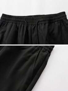 Celana Panjang Pria Hitam Model Kargo dengan Kancing Lipat, Potongan Lebar, Tali Serut, Pinggang Elastis, Saku, Potongan Longgar, Kasual, Olahraga. - Hitam - View 5