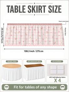 1pc Pink Plaid Print Lace Table Skirt, Fresh Polyester Rectangular Dining Table Apron, Perfect Pleated Tablecloth, Suitable For Camping, Autumn Decor And Party Decoration - Multicolor - View 11