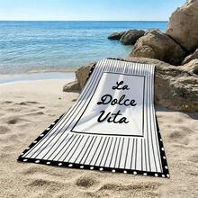 1pc Black & White Retro Striped Beach Towel, Soft Absorbent Lightweight Towel, Suitable For Adults And Teens, Perfect For Beach, Travel And Swimming Beach Blanket - Multicolor - View 7
