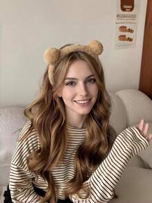 1pc Plush Bear Ear Headband, Autumn/Winter Fashion Hair Accessory, Simple Versatile Daily Commute Headband For Face Washing, Masking, Makeup, Hair Styling, High Crown, Face-Slimming Hair Clip - Multicolor - View 1