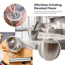 5-Piece 304 Stainless Steel Garlic Press & Mortar And Pestle Set, Manual Garlic Mincer Crusher, Food Spice Grinder, Pill Medicine Grinder, Heavy-Duty Mashing Tool For Kitchen - Silver - View 5