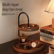 Double-Layer Wooden & Iron Storage Tray, Desktop Decor Display Stand, Suitable For Jewelry, Cosmetics, Keys, Perfume, Bedroom Vanity Countertop Organizer - View 4