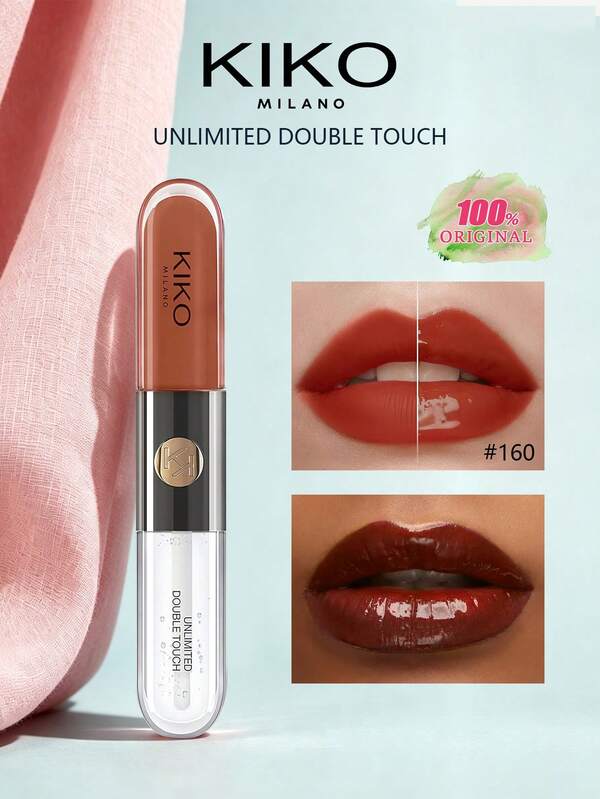 KIKO Milano UNLIMITED DOUBLE TOUCH 160 Double-Sided Lip Gloss, Long-Lasting, Non-Smudging, High Pigment, Matte & Glossy Finish, Suitable For Daily Use, Gift, 6ml/0.2 Fl.Oz