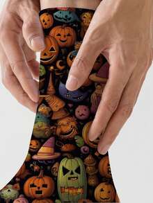 1 Pair Women's Mid-Calf Socks With Multiple Expressions, Pumpkin Witch Hat And Cute Ghost 360° Full Print, Fun Halloween Party Cosplay Casual Daily Socks, Unisex Style, Ideal Gift Choice - Multicolor - View 4