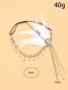 1pc Vintage 1920s Flapper Feather Headband, Long Rhinestone Tassel Gatsby Women's Evening Party Headpiece - Rhinestones - View 5