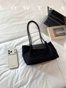 low tea 1pc Pleated Dumpling Bucket Shoulder Bag, Suede Fabric, Suitable For Commuting, Shopping And More - Black - View 4