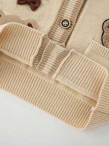 Boys Cute Bear Embroidered Knitted Vest, Versatile V-Neck Button Sweater Vest - Khaki - View 5
