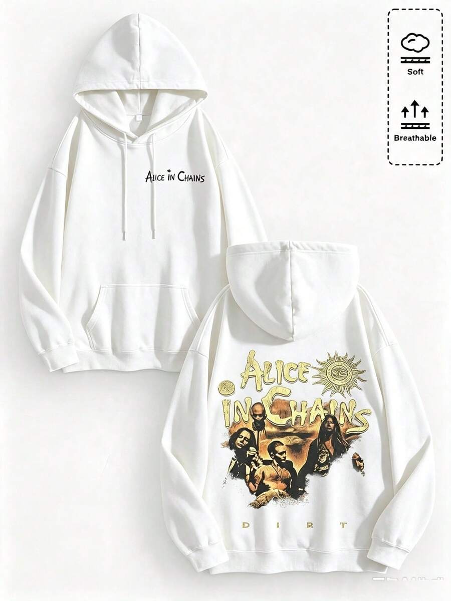 Unisex Y2K "Alice In Chains - Misfit Rock Band" Graphic Cotton Hoodie, Retro Casual Fashionable Daily Soft Warm Hoodies For Streetwear - 白色1 - 查看 1