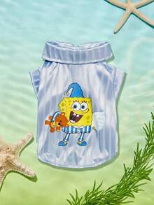 SpongeBob SquarePants | PETSIN 1pc Pet Clothes, Cute Printed Pajamas In Blue, Cat/Dog Universal Comfortable Home Wear Two-Legged Clothes - Sky Blue - View 3