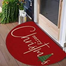 1pc Red Christmas Tree & "Merry Christmas" Pattern Decorative Door Mat, Suitable For Indoor And Outdoor Use, Ideal For Carpet, Room Decor, Floor Mat, Bedroom Rug, Kitchen Mat, Home Decor, Door Mat, Bathroom Mat, Perfect Christmas Gift - A - View 2