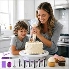 Cake Decorating Kit, 193 Pcs Baking Tools (Blue) |   Cake Turntable, Leveler, 24 Numbered Icing Tips, 2 Spatulas, 3 Scrapers, 5 Bag Ties, 50 Pastry Bags, 50 Cupcake Liners & More - Purple - View 7