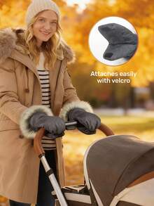 2Pcs Stroller Gloves With Hook And Loop Closure, Warm Fleece Stroller Hand Muff, Gifts For Moms & Dads Winter Outdoor Walking - Multicolor - View 2