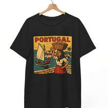 Camiseta retro de cómics de Portugal: Camisetas para hombre, Ropa de verano, Streetwear de moda, Camisetas de algodón, Camisetas para mujer - Negro - Ver 1
