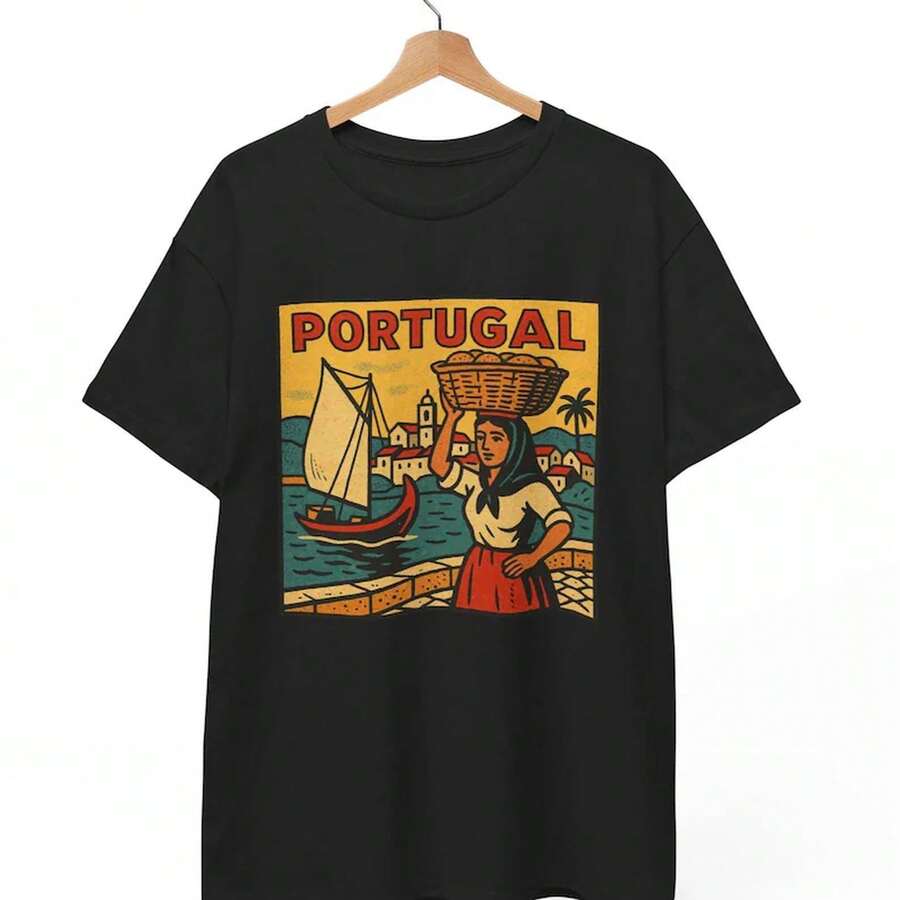Camiseta retro de cómics de Portugal: Camisetas para hombre, Ropa de verano, Streetwear de moda, Camisetas de algodón, Camisetas para mujer - Negro - Ver 1