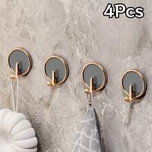 1Pc/4/8Pcs Gold Rim Round No-Drill Adhesive Hooks, Colorful Wall Hooks, Bathroom Towel Hooks, Key Hooks, Strong Traceless Adhesive Hooks - Multicolor - View 18