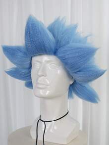 Men Light Blue Spiky Fluffy Costume Wig, Voluminous Explosive Short Synthetic Hair Wig, Scientist Styling Wig For Halloween Cosplay Themed Party Photo Props - Multicolor - View 5