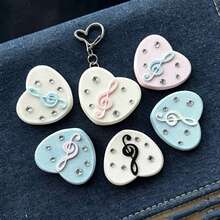 Heart-Shaped Musical Note Rhinestone Earphone Cord Organizer, Portable Data Cable Storage Keychain Pendant, Girly Bag Charm, Sweet Pink Musical Note Heart-Shaped Earphone Storage Box, INS Pearlescent Heart Rhinestone Bag Charm, Cute Earphone Cord Storage Tool, Portable Small Bag Pendant - Multicolor - View 2