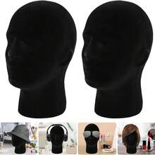 Black Foam Flocking Mannequin Head Stand | Velvet Male Manikin Head Wig Stand, Foam Head For Wigs, Hats, Glasses, Masks - View 2