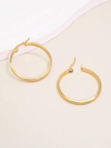 1 Pair Daily Commute Versatile Fine Texture Large Hoop Earrings Women Round Plain Hoop Ear Cuffs - One Size - View 5