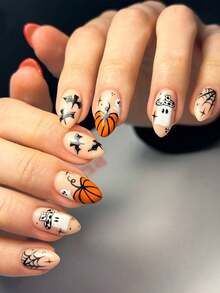 10pcs Halloween Nail Foil Stickers, Cartoon Pumpkin, Spider, Witch, Ghost, Skeleton Patterns, Suitable For 3D Nail Art Decoration (No Adhesive Backing) - Multicolor - View 7