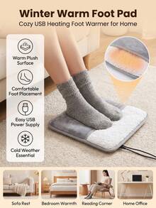 Antosun 1Pc 2 In 1 Zipper USB Foot Warmer With Skin Friendly Velvet Plush Lining Constant Temperature Heating Pad, Foldable Washable Enclosed Foot Heating Cushion For Bedroom Sofa Bed Winter Household Warm Supplies - A - View 1