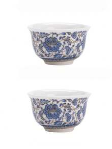 1pc/2pcs Blue And White Porcelain Ceramic Tea Cup, Tea Tasting Cup With Lotus Vine Pattern, High-End Ceramic Tea Cup, Lightweight Luxury Personal Tea Cup, Water Cup, Gift Cup, Suitable For Home, Gift, Party - Multicolor - View 12