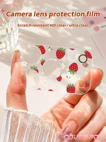 1pc Strawberry Pattern Lens Protector, Compatible With Phone 17 Pro/17 Pro Max, Cute & Exquisite Lens Decoration, Enhances Phone Overall Texture, More Atmosphere For Casual Photography, Tempered Glass High Definition Full Coverage, Scratch-Resistant & Wear-Resistant, Compatible With Phone Cases, Fashionable Small Gift For Girlfriend/Best Friend - Clear - View 5